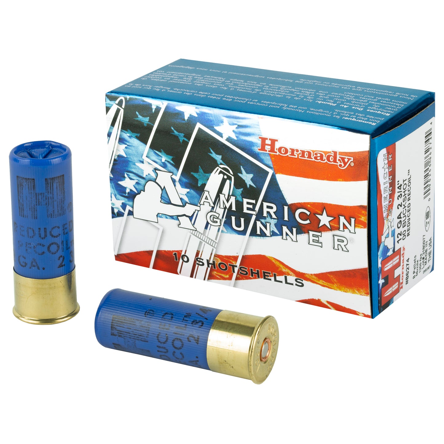 Hornady, American Gunner, 12Ga 2.75", 00 Buckshot, Low Recoil  (10 Round Box)