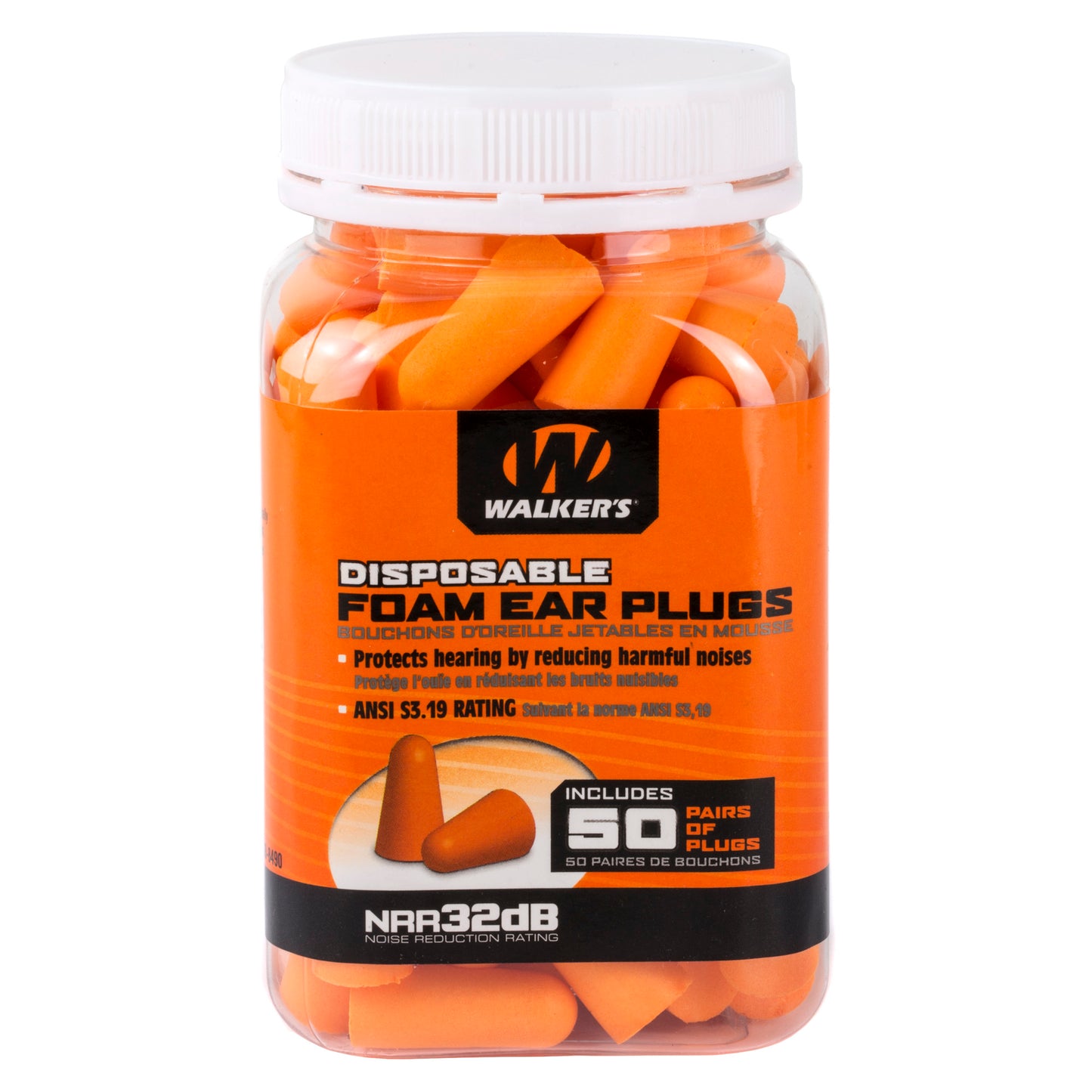 WALKER'S FOAM EAR PLUGS 50PK JAR