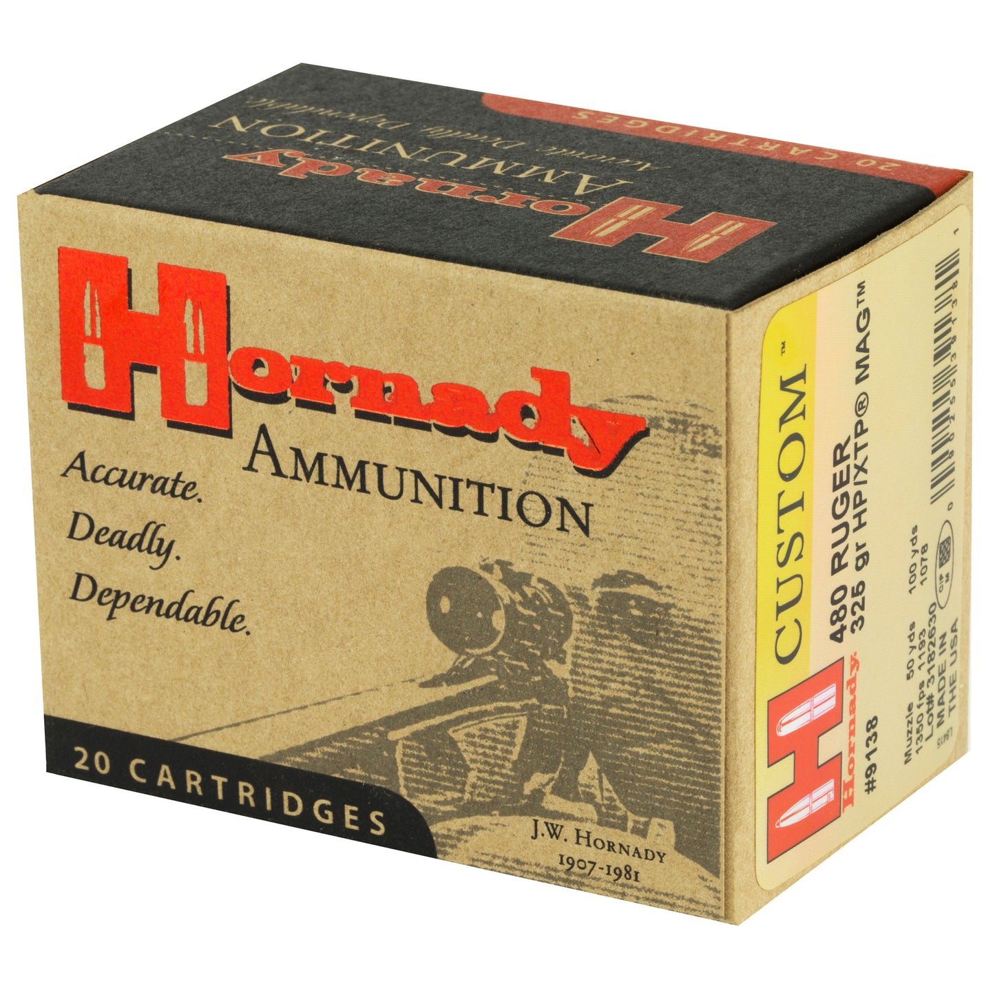 Hornady, Custom, 480 Ruger, 325 Grain, XTP, 20 Round Box