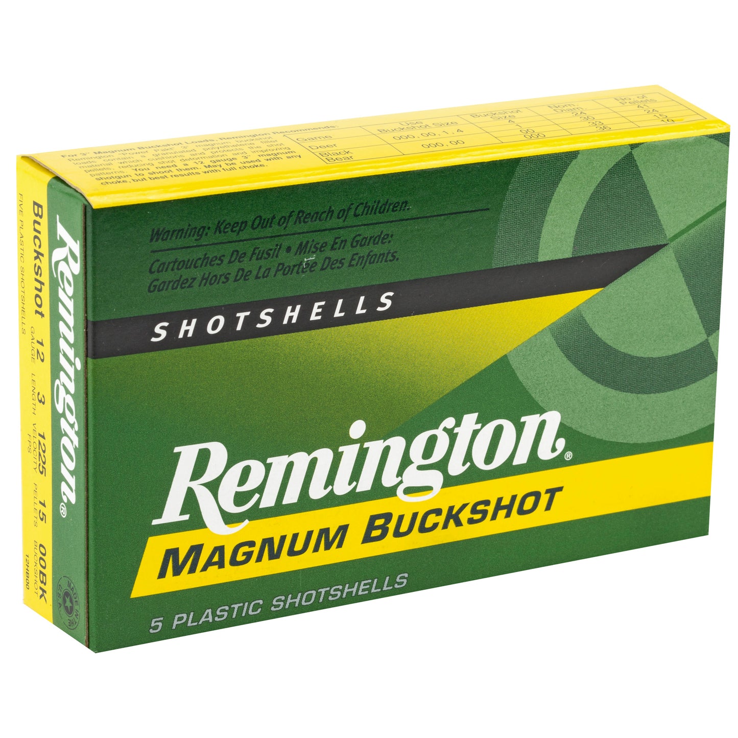 Remington, Express, 12 Gauge, 3", 00 Buck, 4 Dram, Buckshot, 15 Pellets  (5 Round Box)