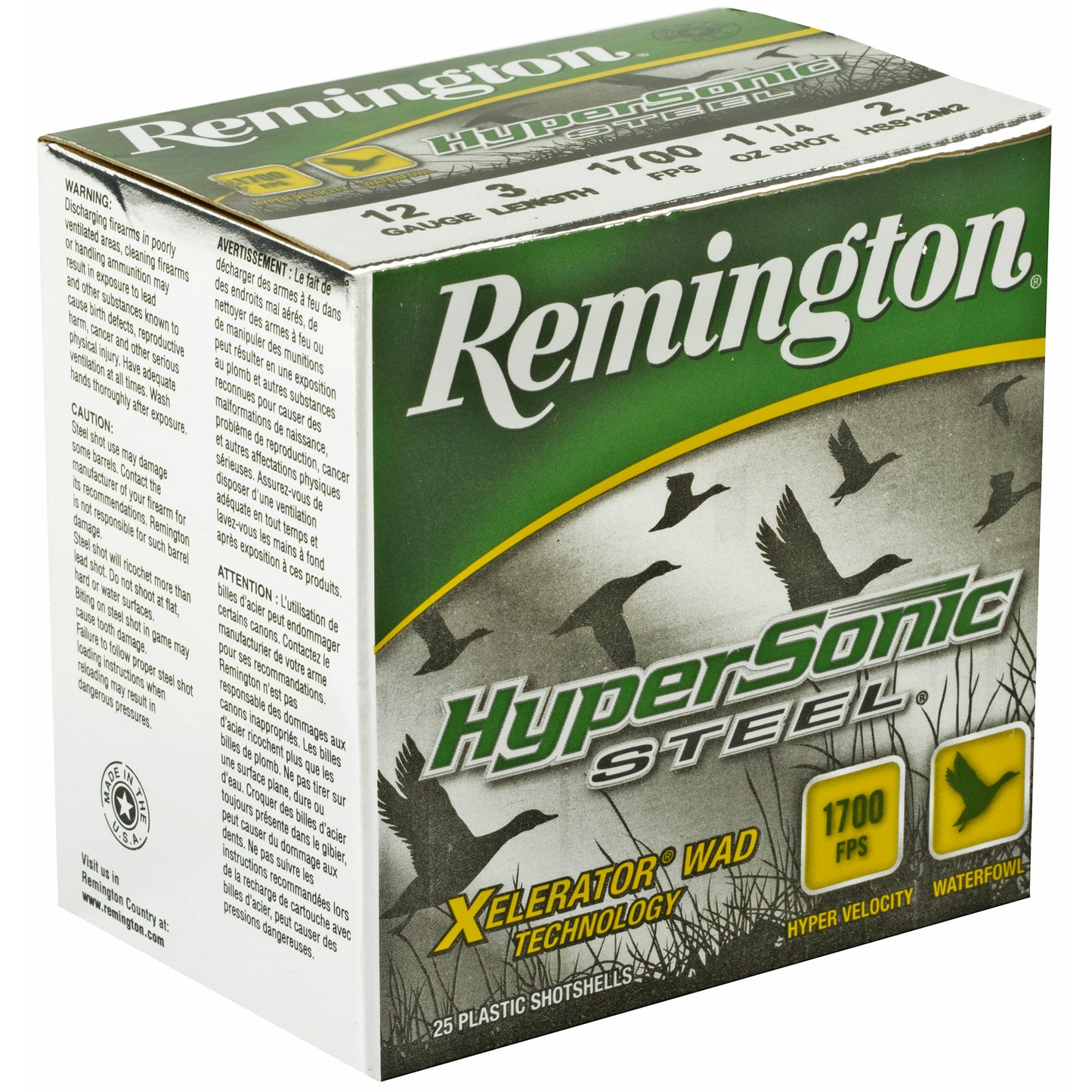 Remington, HyperSonic, 12 Gauge, 3", 1.25 oz., Steel, #2, Lead Free  (25 Round Box)