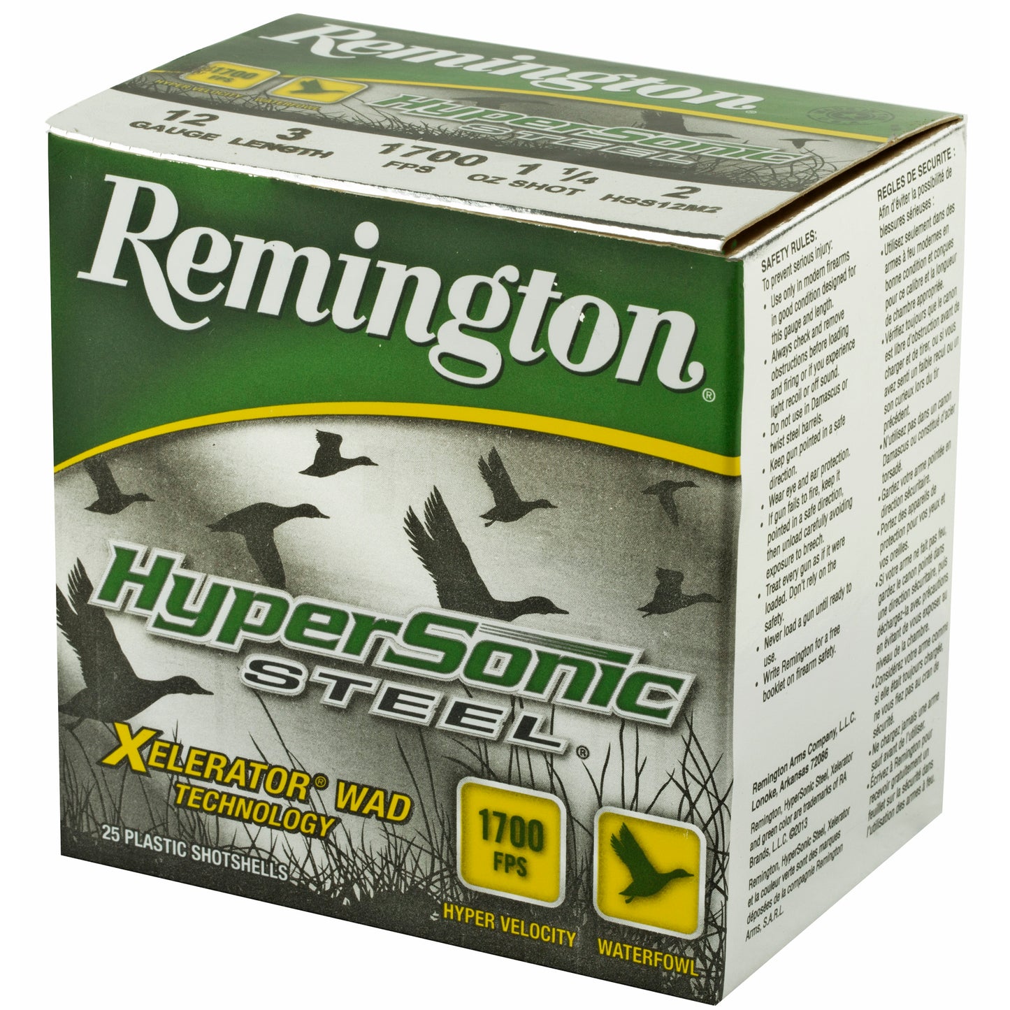 Remington, HyperSonic, 12 Gauge, 3", 1.25 oz., Steel, #2, Lead Free  (25 Round Box)