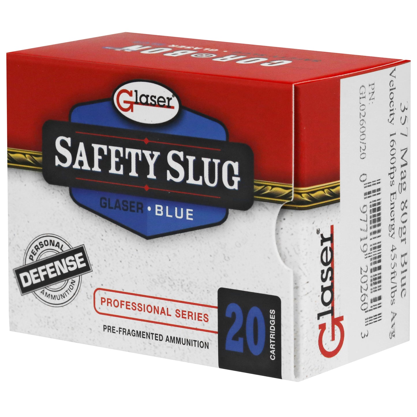 Glaser, Blue, 357MAG, 80 Grain, Pre-Fragmented   (20 Round Box)