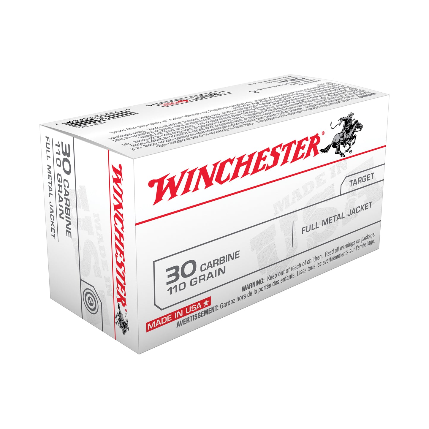 Winchester Ammunition, USA, 30 Carbine, 110 Grain, Full Metal Jacket  (50 Round Box)