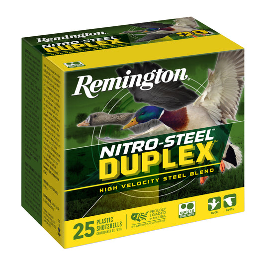 Remington, Nitro Steel Duplex Magnum, 12 Gauge, 3", BB and #4 Shot, Zinc-Plated Steel  (25 Round Box)