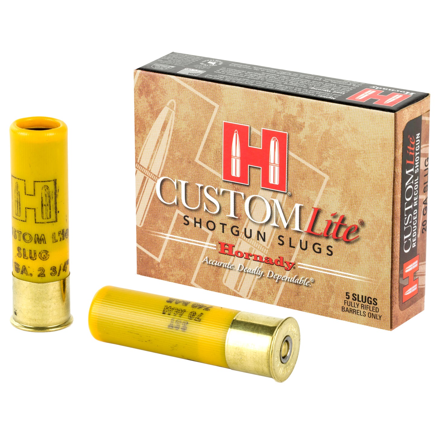 Hornady, Custom Lite, 20Ga FTX, 2.75", 250 Grain, Sabot Slug  (5 Round Box)