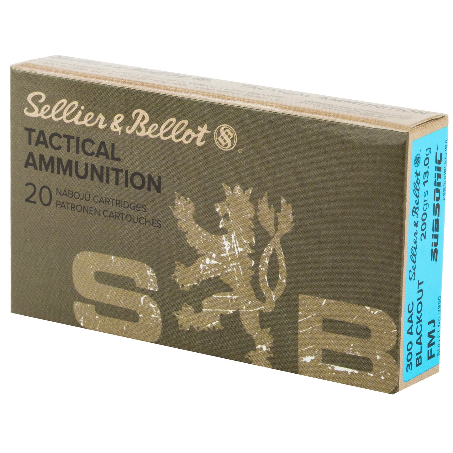 Sellier &amp; Bellot, Rifle, 300 Blackout, 200 Grain, Full Metal Jacket, Subsonic, (20 Round Box)