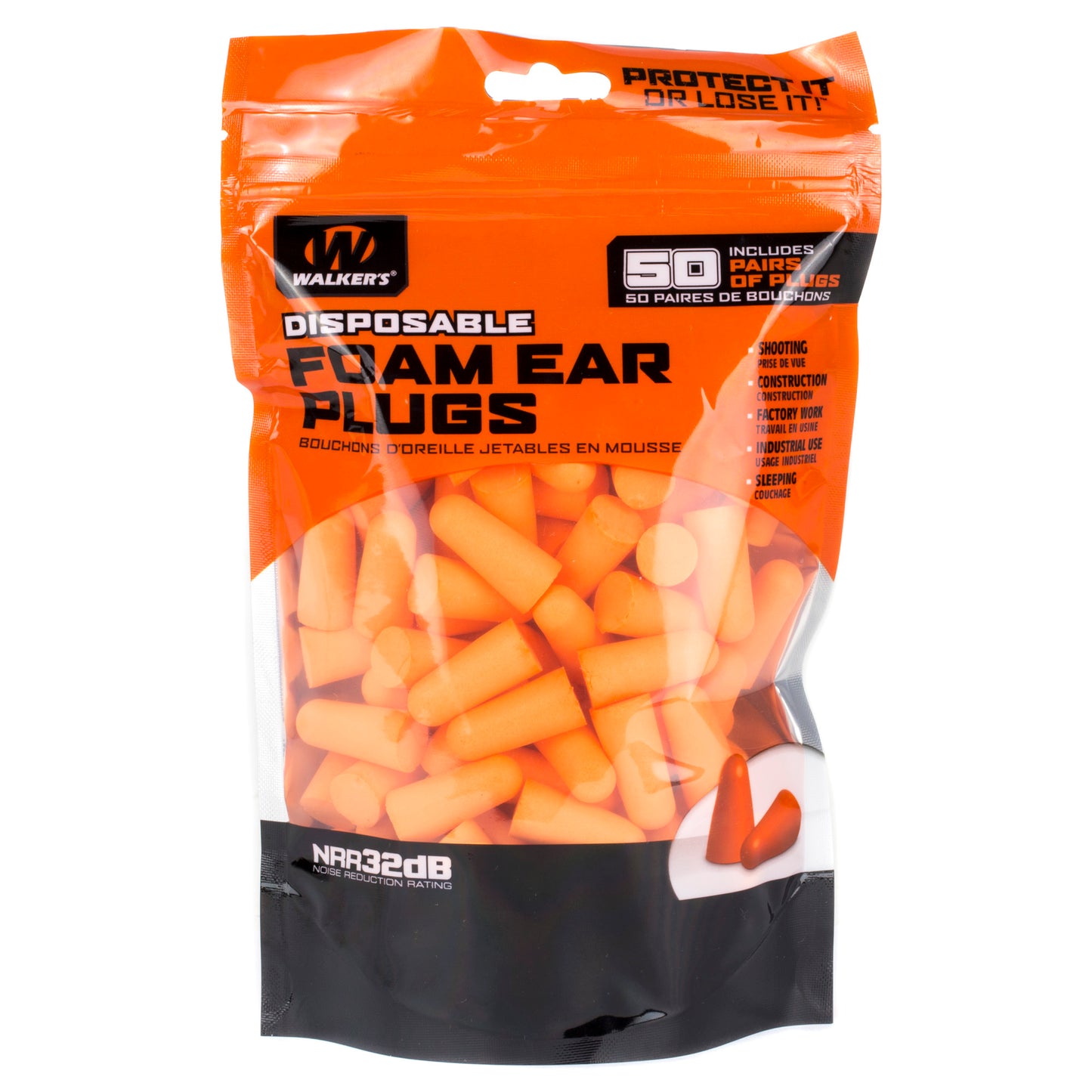 WALKER'S FOAM EAR PLUGS 50PK BAG