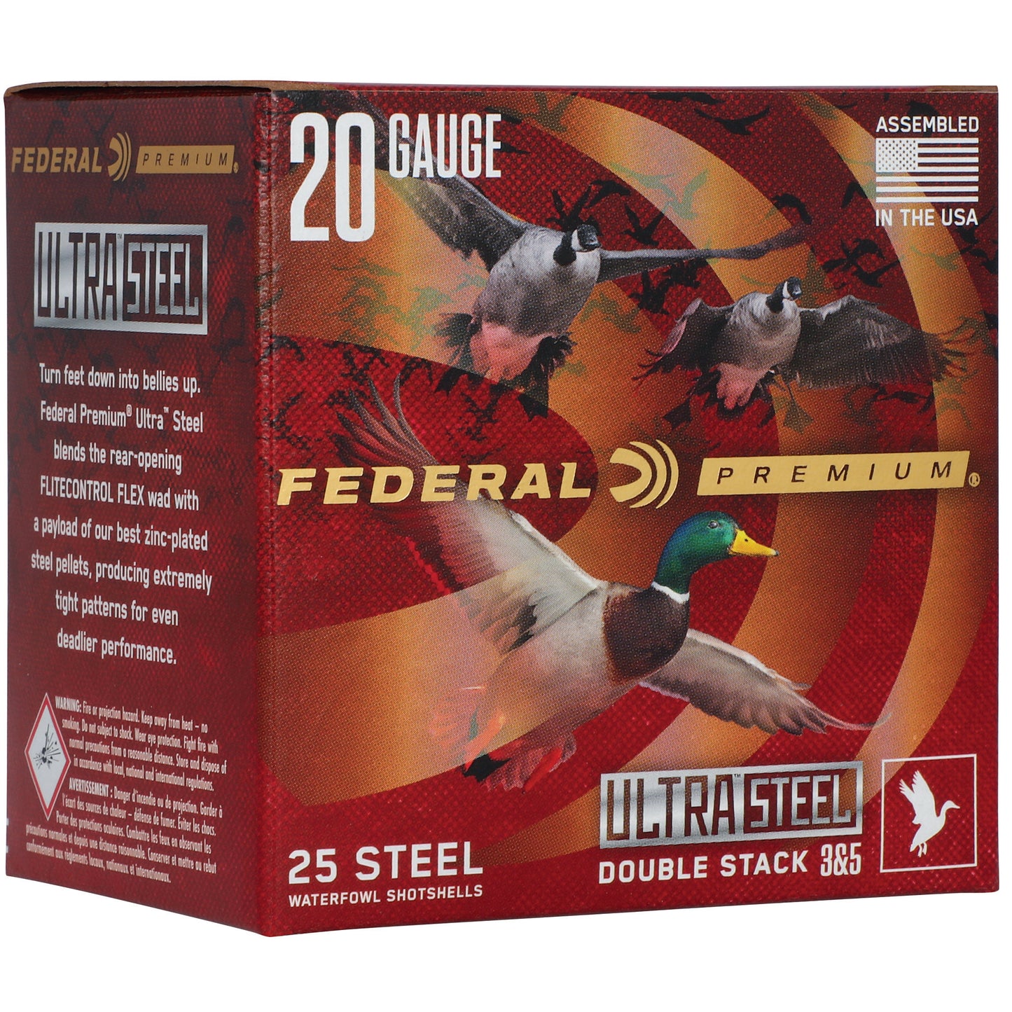 Federal, Ultra Steel, FLIGHTCONTROL FLEX WAD, 20 Gauge, 3", #3 and #5 Shot, 1oz, Zinc Plated Steel (25 Round Box)