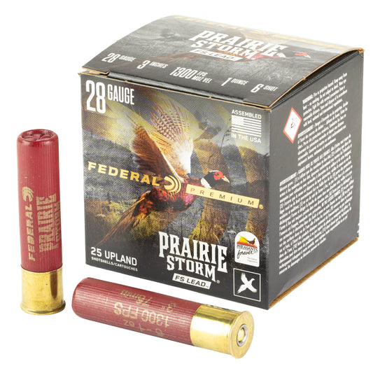 Federal, Prairie Storm, FLIGHTCONTROL FLEX WAD, 28 Gauge, 3", #6 Shot, 7/8oz, CPL/Nickel-plated Lead Pellets  (25 Round Box)