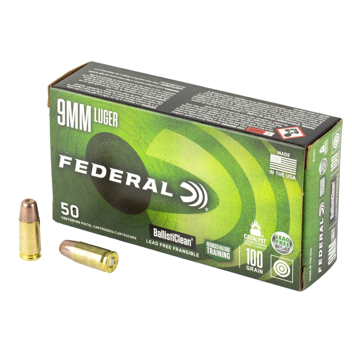 Federal, American Eagle, Indoor Range Training, 9MM, 100 Grain, Lead Free Ball, (50 Round Box)