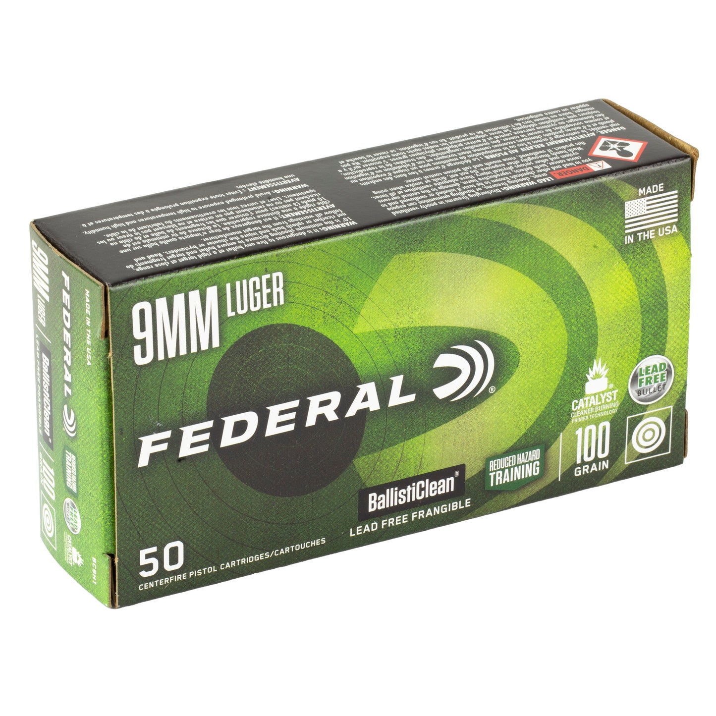 Federal, American Eagle, Indoor Range Training, 9MM, 100 Grain, Lead Free Ball, (50 Round Box)