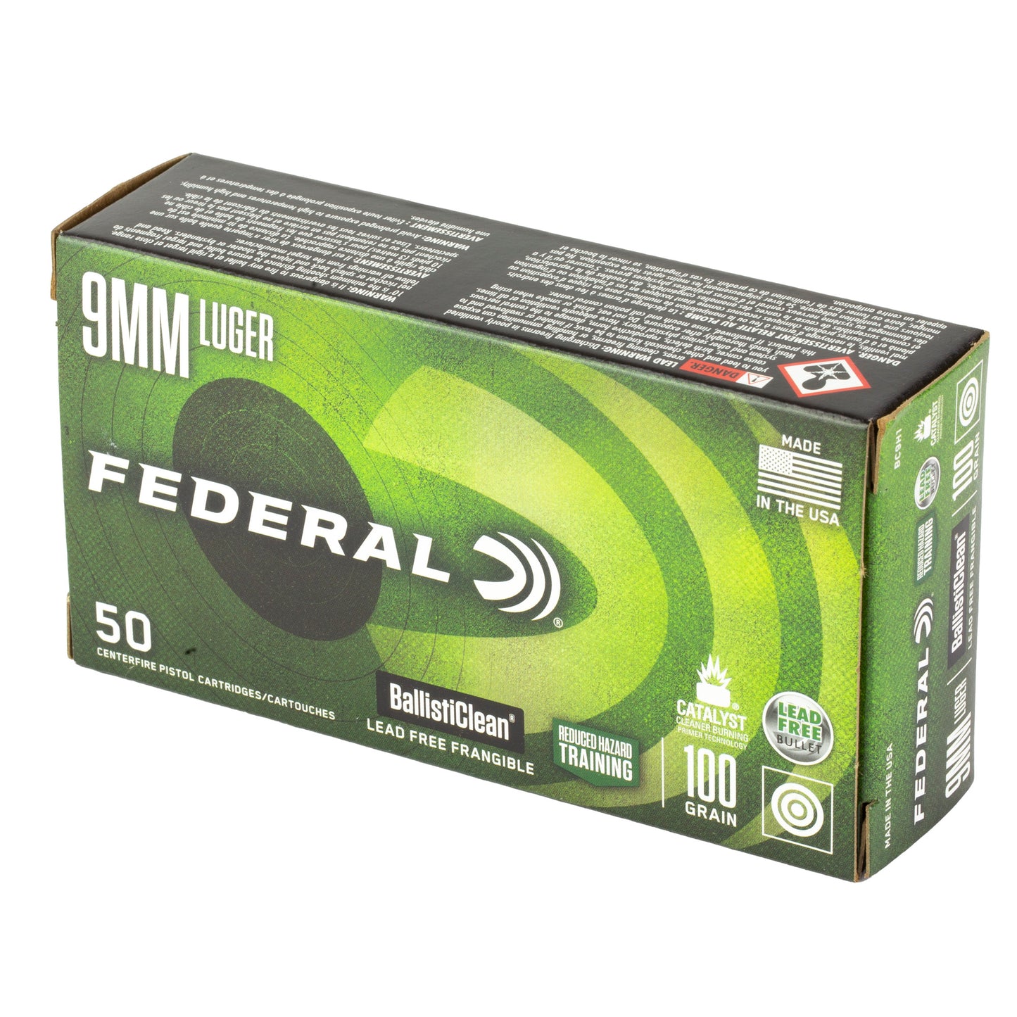 Federal, American Eagle, Indoor Range Training, 9MM, 100 Grain, Lead Free Ball, (50 Round Box)