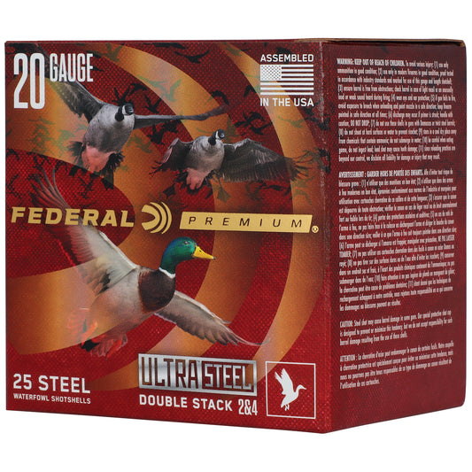 Federal, Ultra Steel, FLIGHTCONTROL FLEX WAD, 20 Gauge, 3", #2 and #4 Shot, 1oz, Zinc Plated Steel  (25 Round Box)