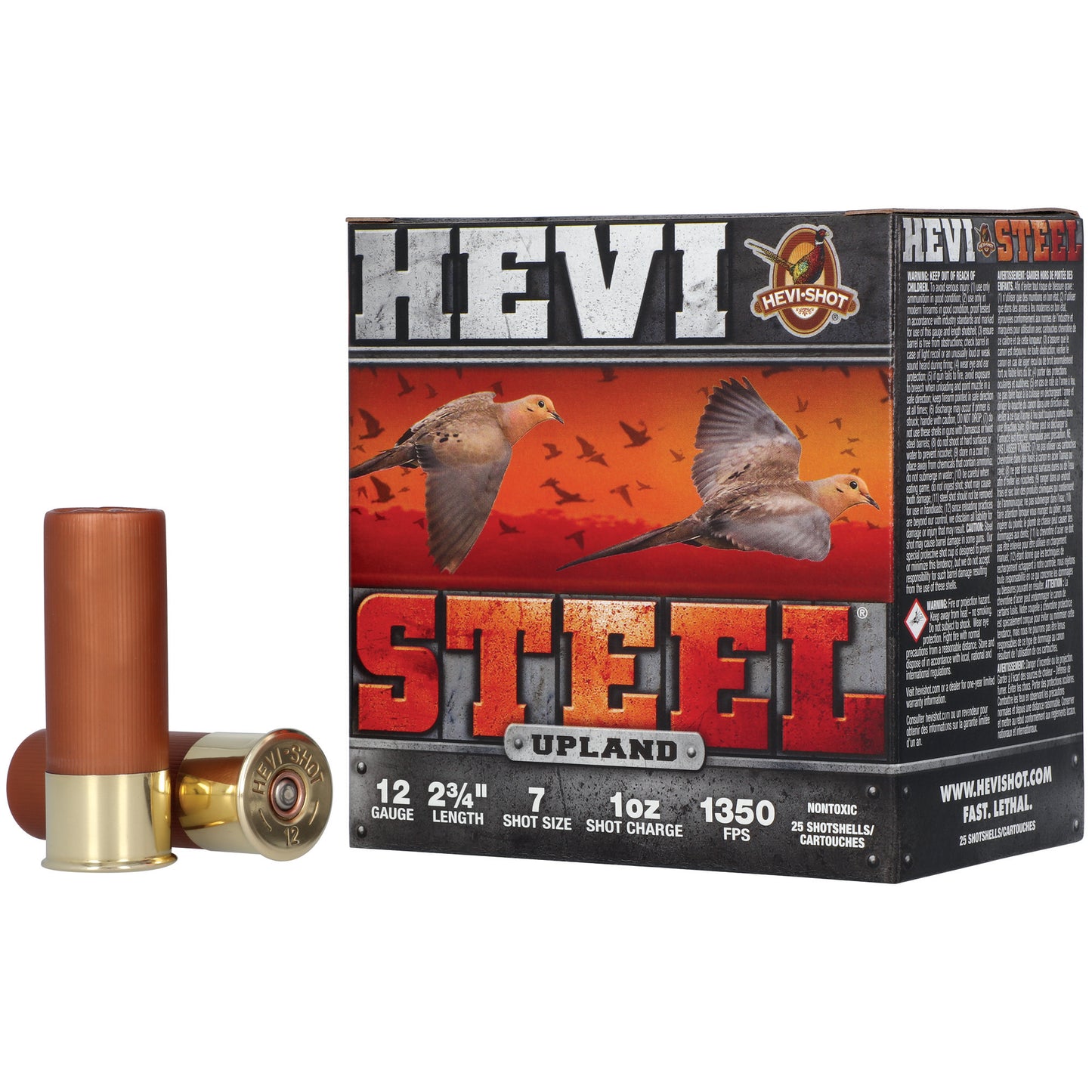 HEVI-Shot, Hevi-Steel Upland, 12 Gauge, 2.75" Chamber, #7 Shot, Steel Pellets, (25 Round Box)