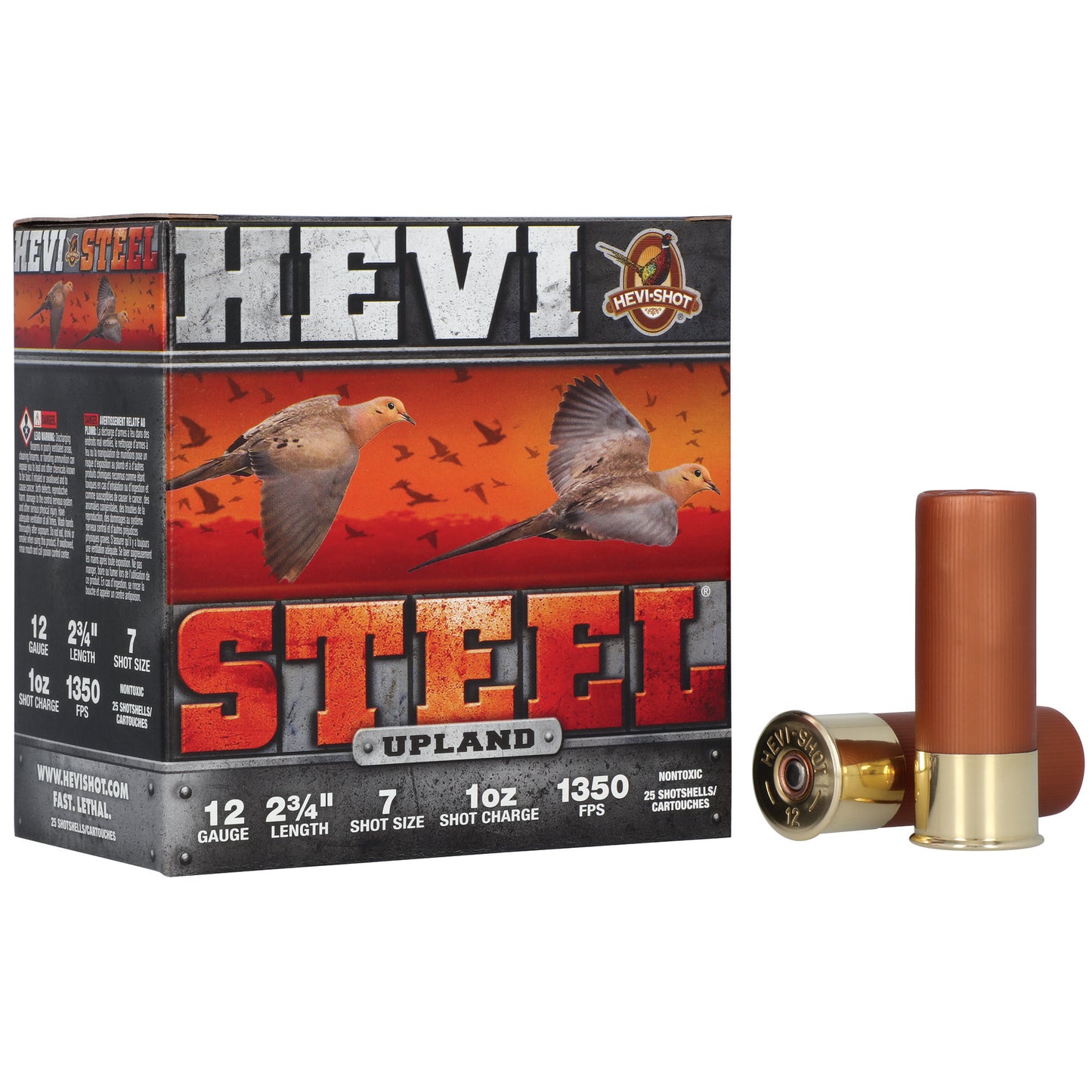 HEVI-Shot, Hevi-Steel Upland, 12 Gauge, 2.75" Chamber, #7 Shot, Steel Pellets, (25 Round Box)