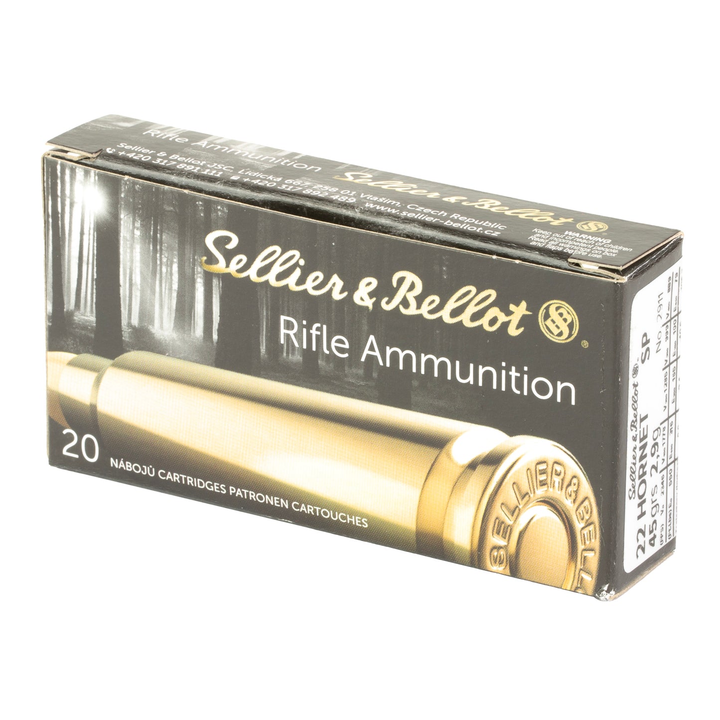 Sellier & Bellot, Rifle, 22 Hornet, 45 Grain, Soft Point  (20 Round Box)