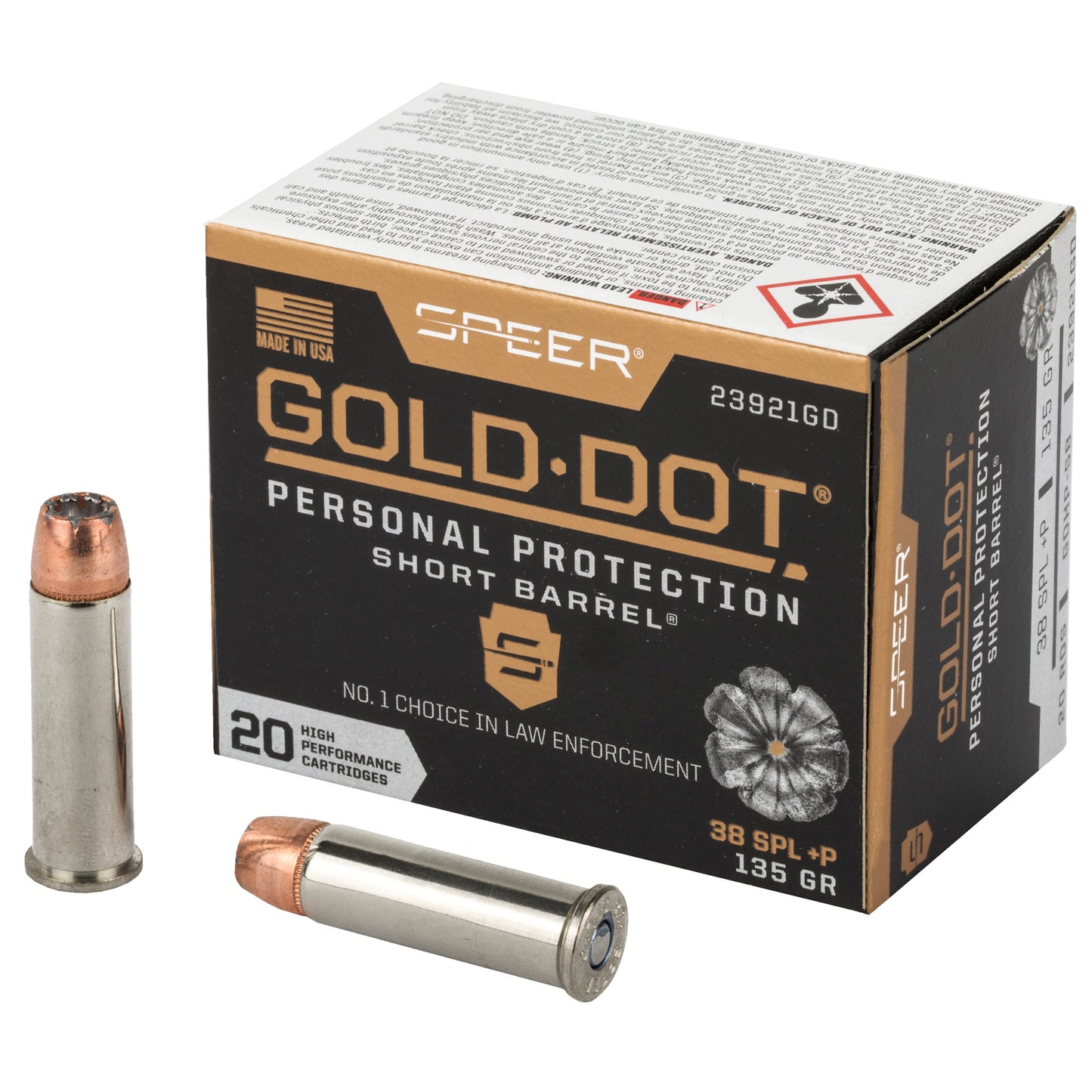 Speer Ammunition, Speer Gold Dot, Personal Protection, 38 Special, 135 Grain | HP | +P  (20 Round Box)