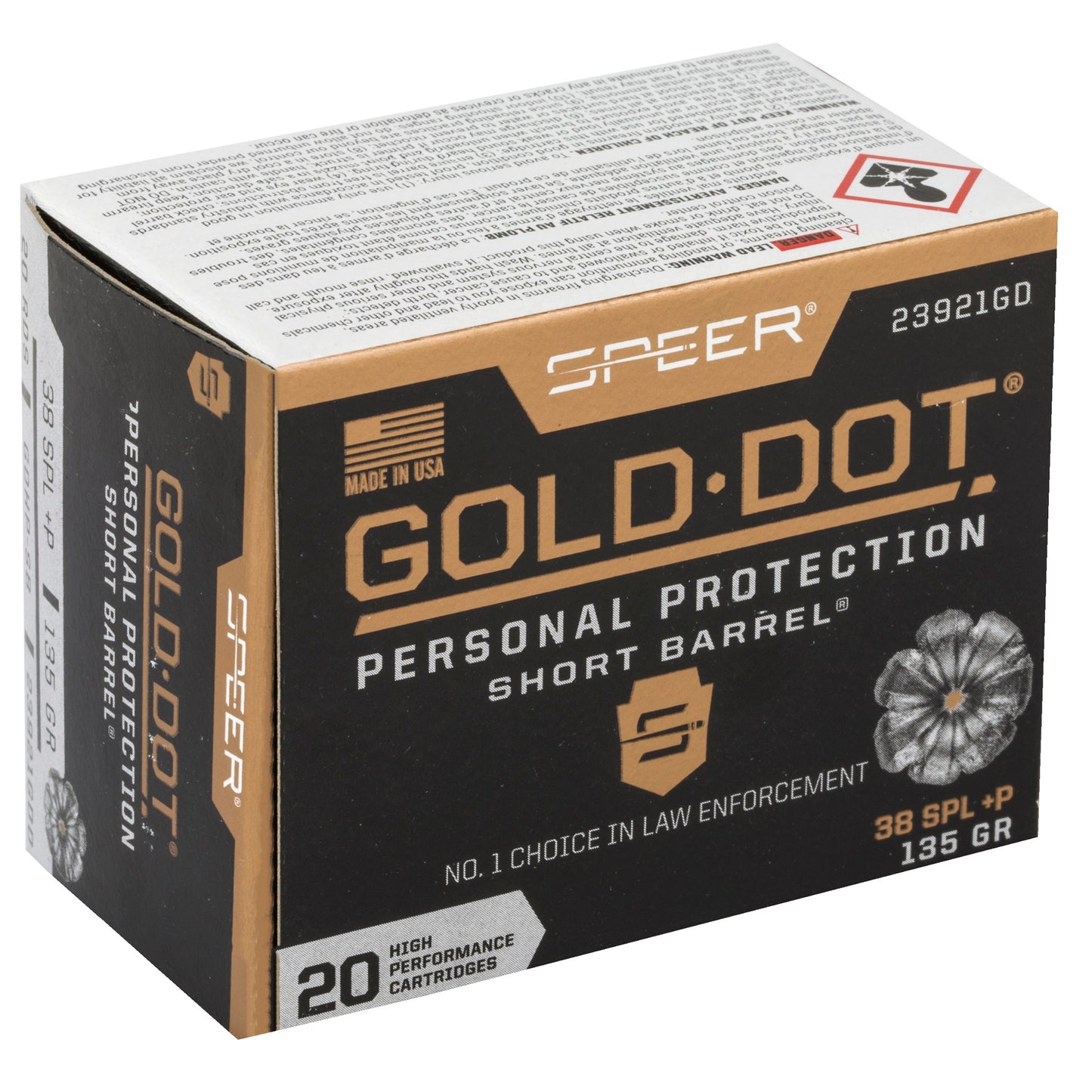 Speer Ammunition, Speer Gold Dot, Personal Protection, 38 Special, 135 Grain | HP | +P  (20 Round Box)