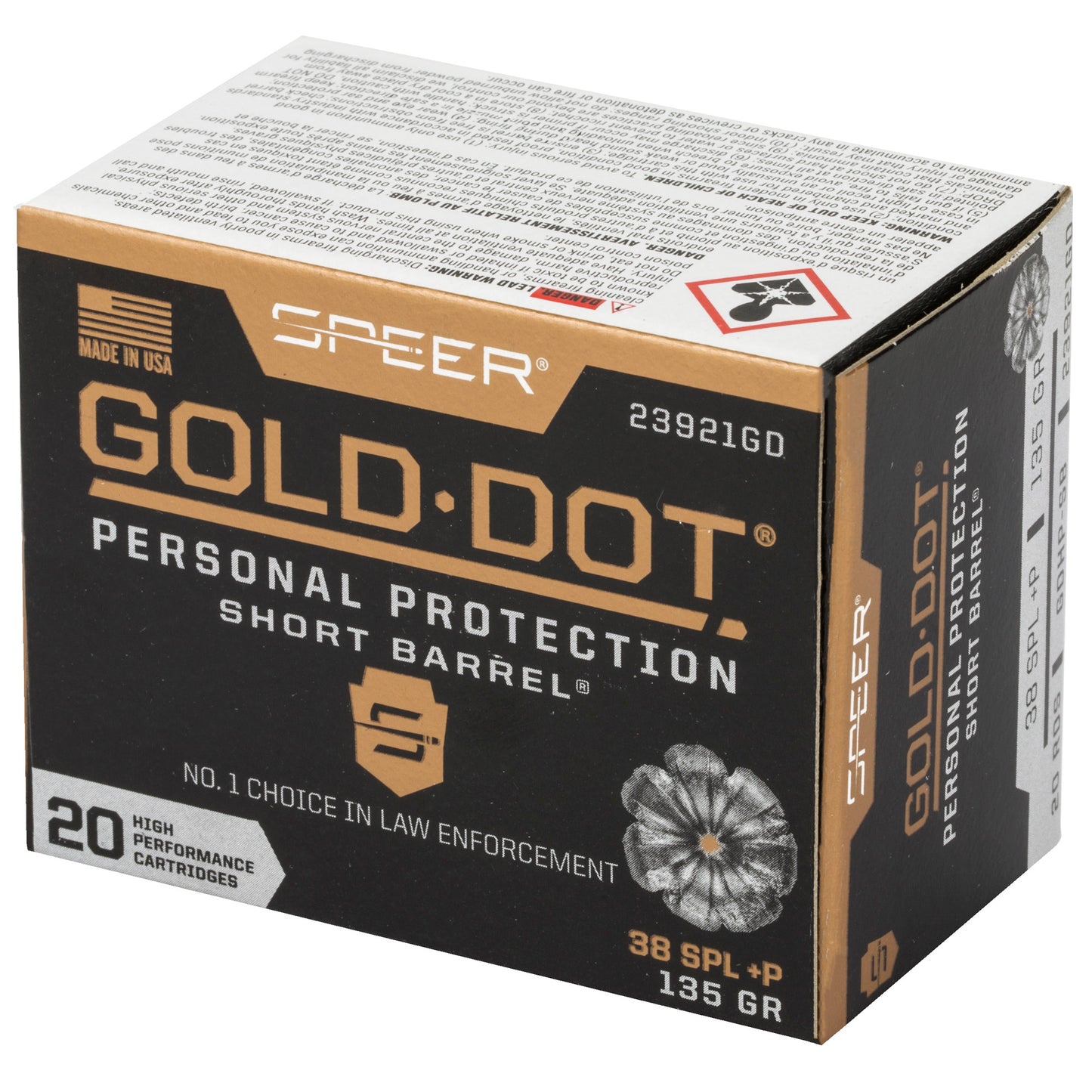 Speer Ammunition, Speer Gold Dot, Personal Protection, 38 Special, 135 Grain | HP | +P  (20 Round Box)