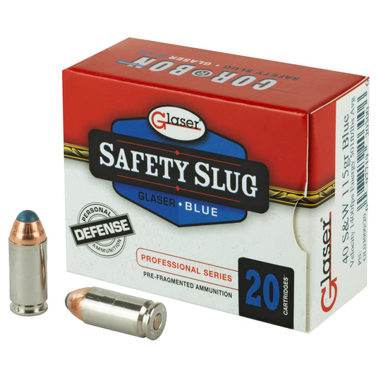 Glaser, Blue, 40 S&amp;W, 115 Grain, Pre-Fragmented, 20 Round Box