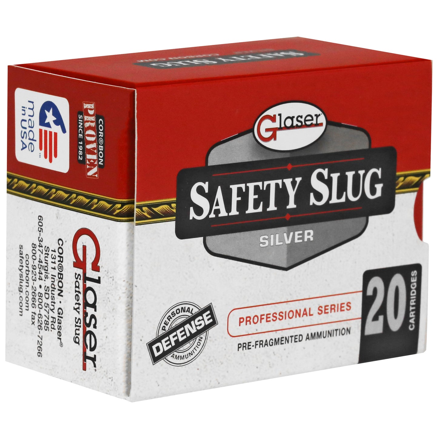 Glaser, Silver, 40 S&W, 115 Grain, Pre-Fragmented, 20 Round Box