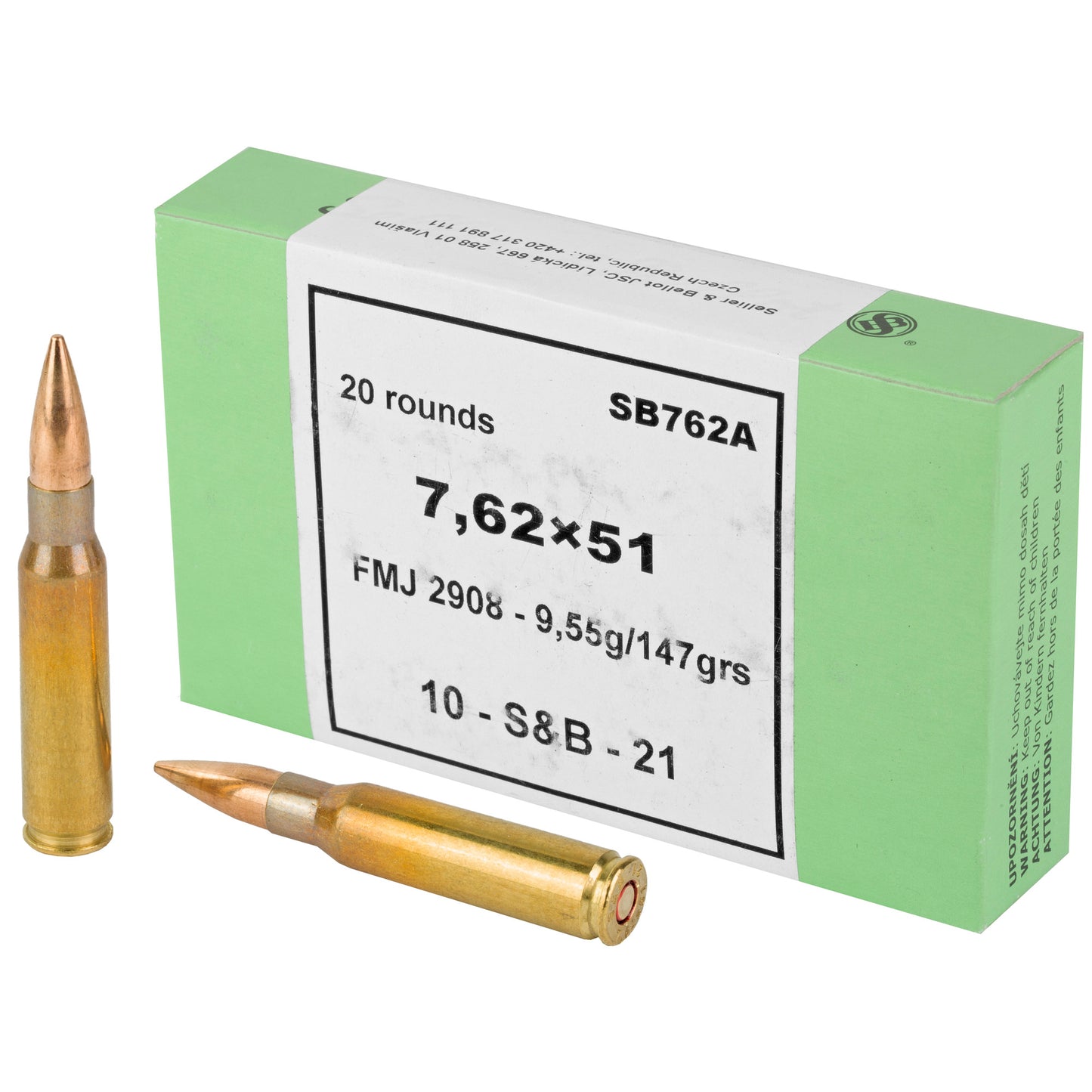 Sellier & Bellot, Rifle, 762NATO, 147 Grain | FMJ |  (20 Round Box)