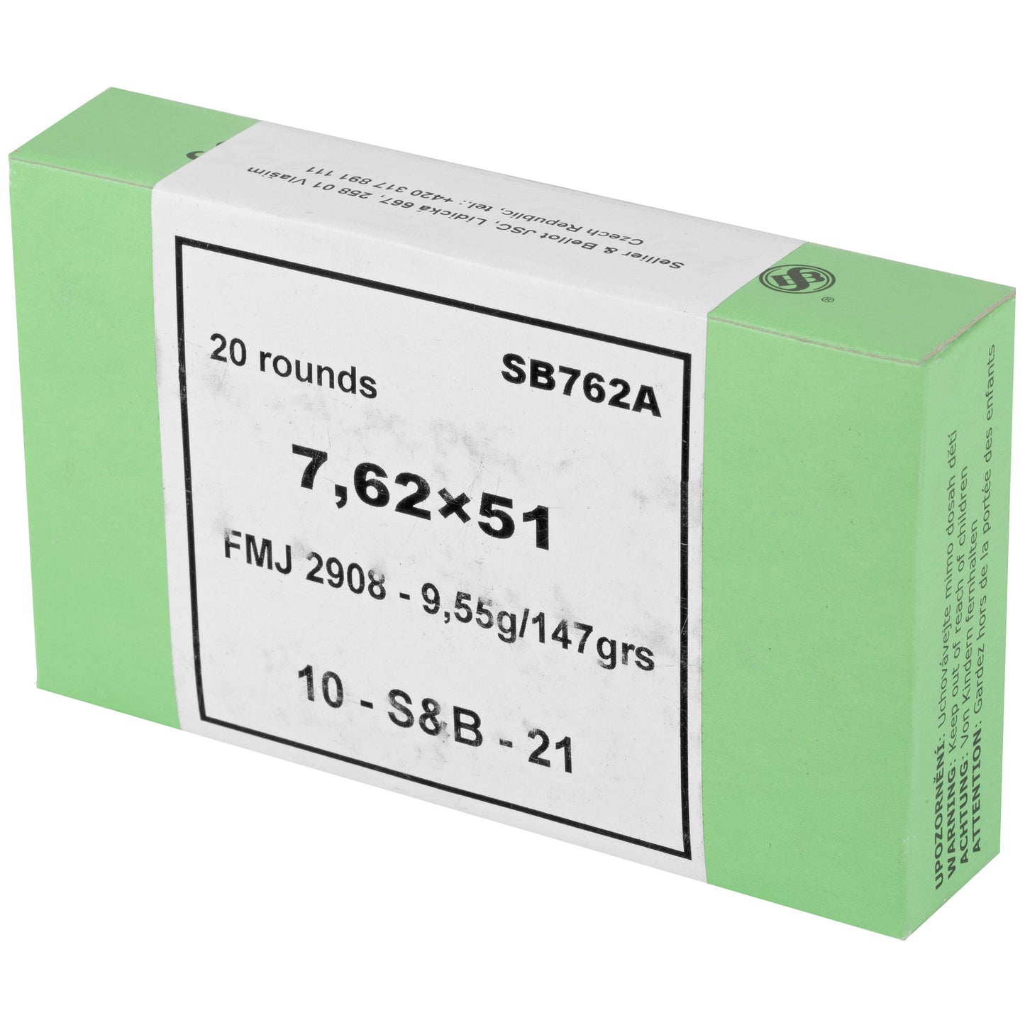 Sellier & Bellot, Rifle, 762NATO, 147 Grain | FMJ |  (20 Round Box)