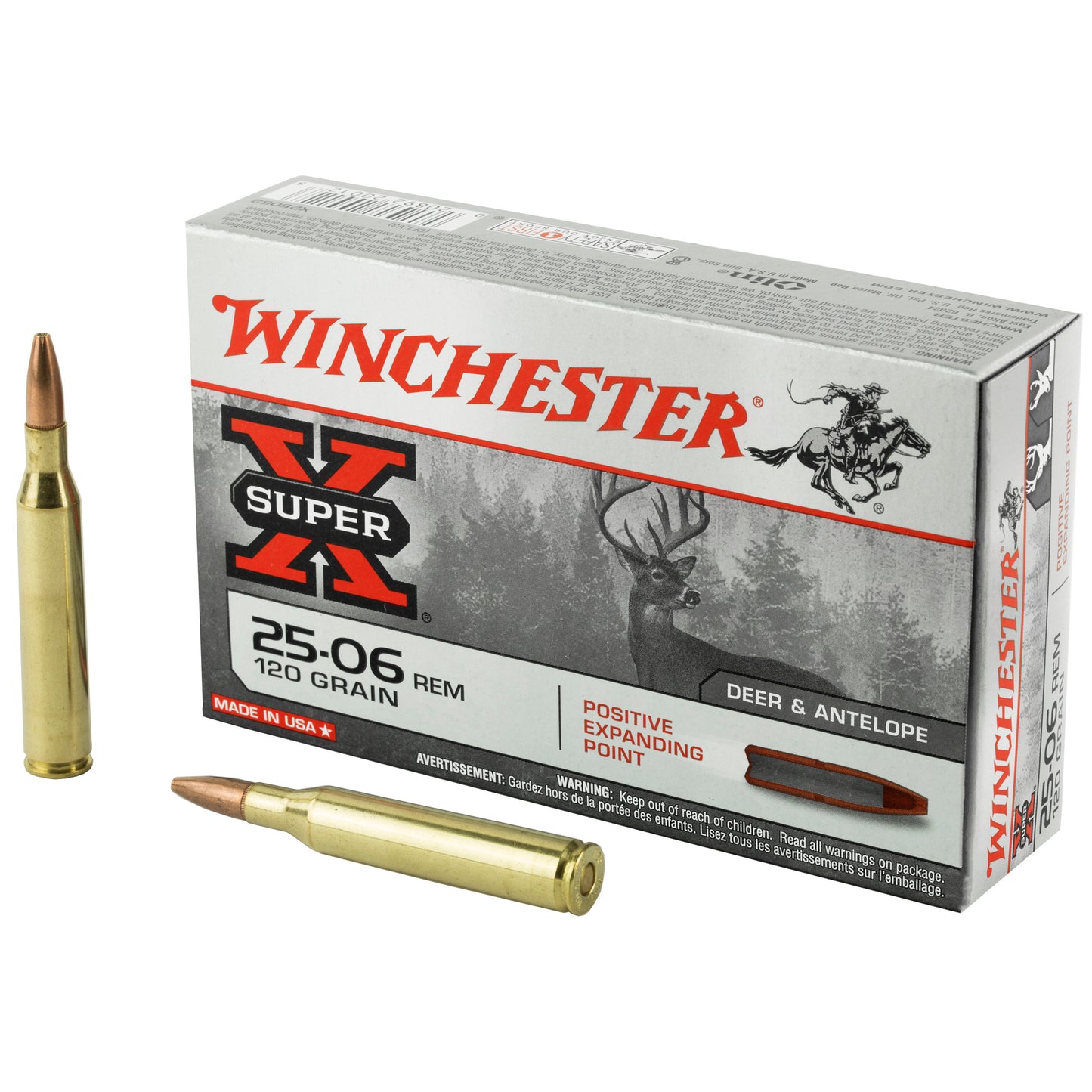 Winchester Ammunition, Super-X, 25-06REM, 120 Grain, Positive Expanding Point  (20 Round Box)