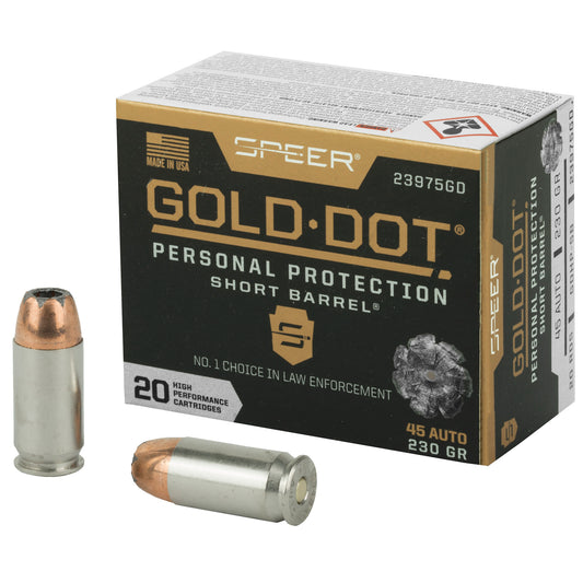 Speer Ammunition, Speer Gold Dot, Personal Protection, 45ACP, 230 Grain | HP | Short Barrel, (20 Round Box)