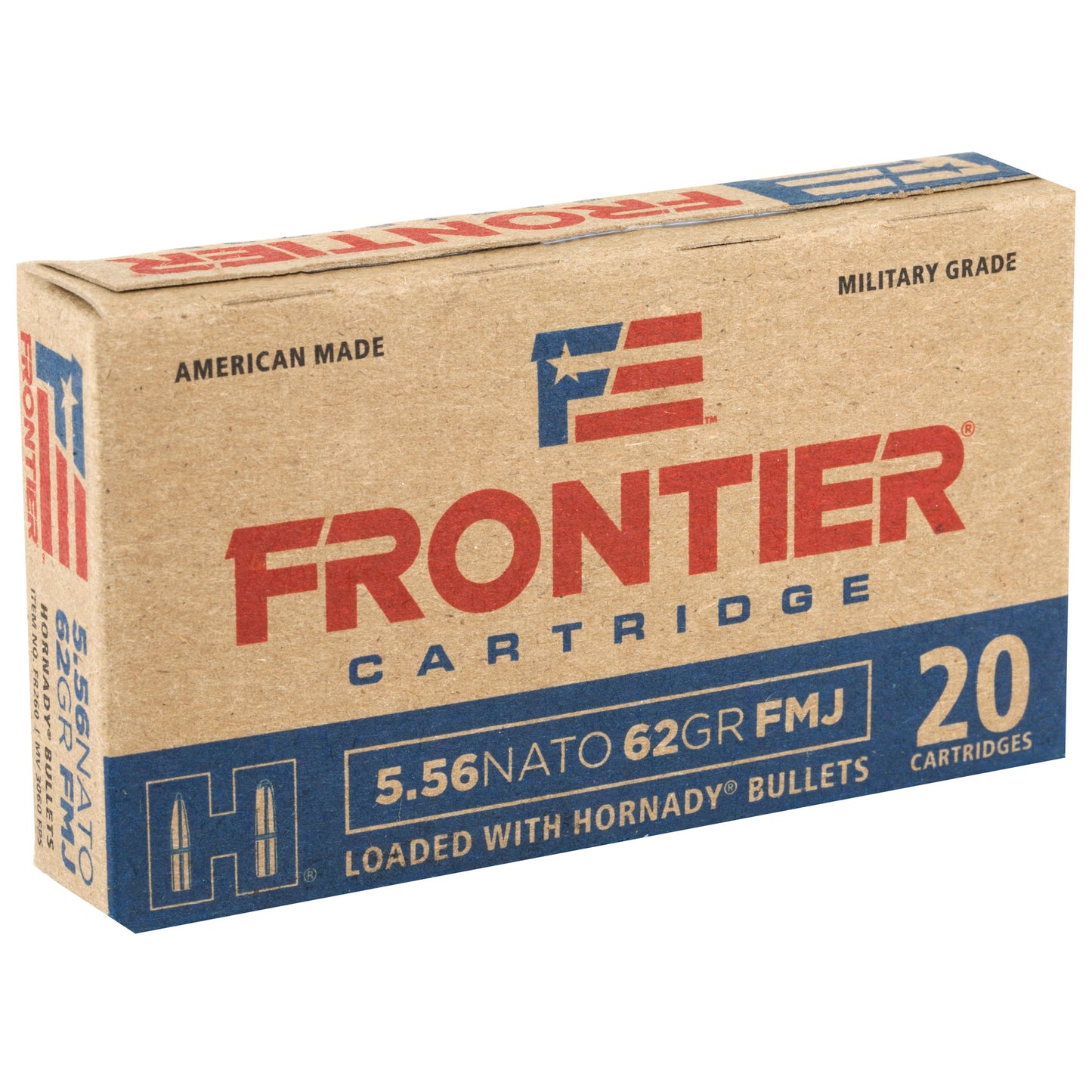 Frontier Cartridge, Lake City, 556 NATO, 62 Grain, Full Metal Jacket, (20 Round Box)