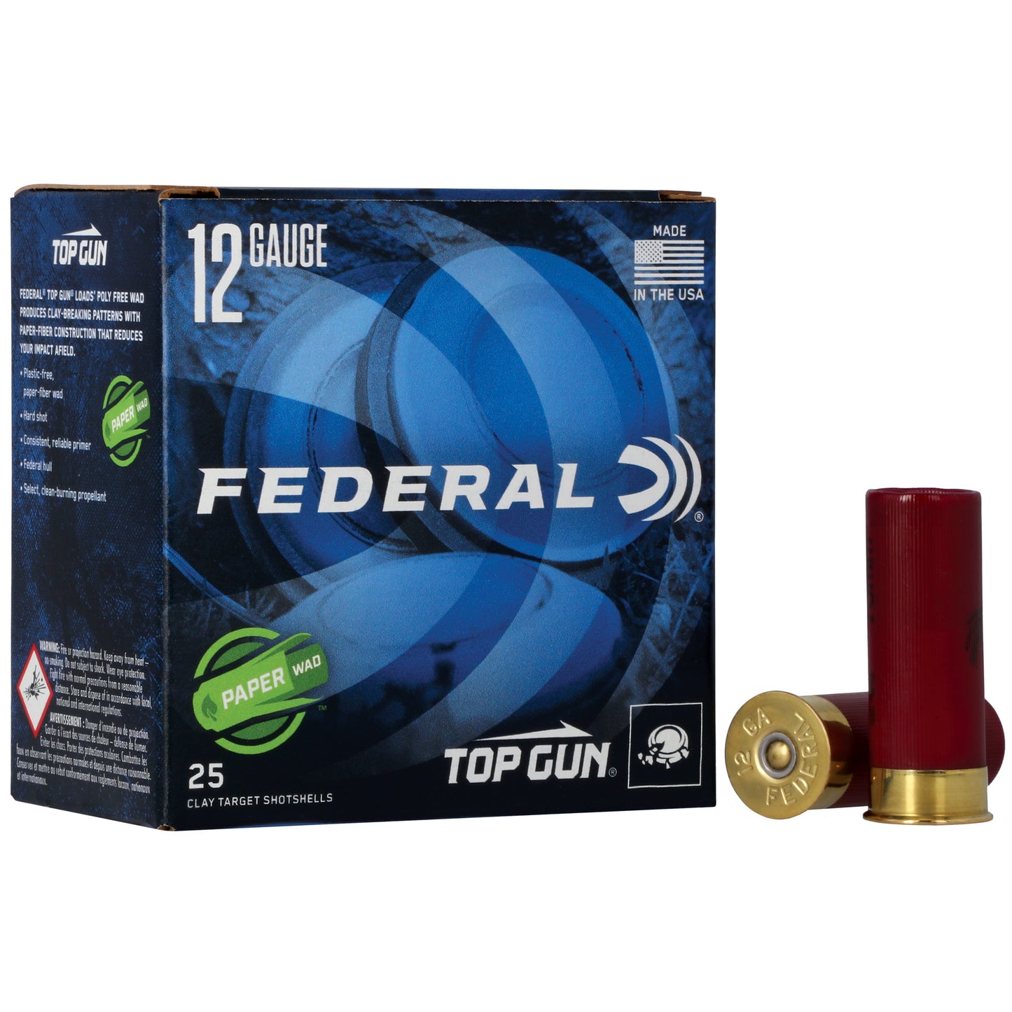 Federal, Top Gun, Paper Wad, 12 Gauge 2.75", #8, 1 1/8 oz, Lead  (25 Round Box)