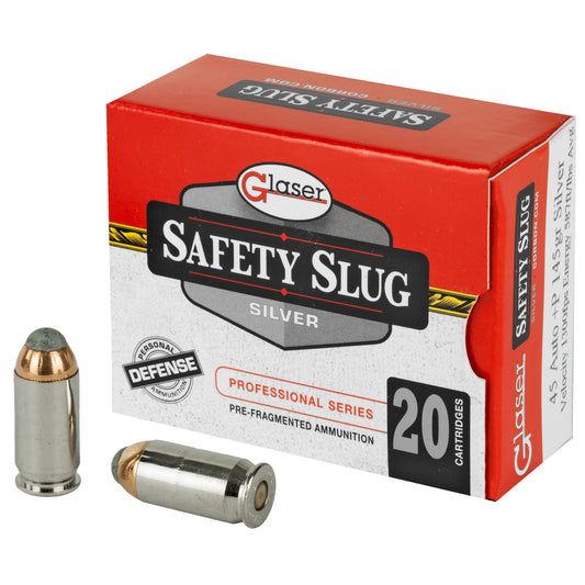 Glaser, Silver, 45 ACP, 145 Grain, Pre-Fragmented, +P, 20 Round Box