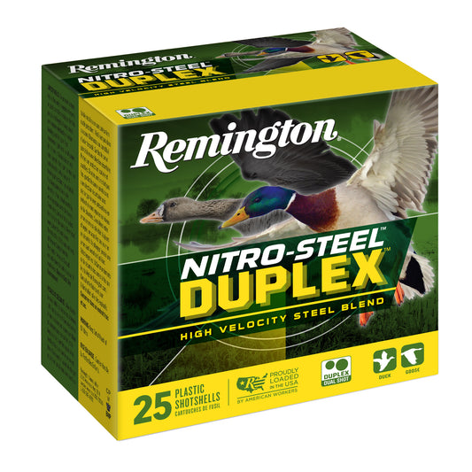 Remington, Nitro Steel Duplex Magnum, 12 Gauge, 3", #2 and #6 Shot, Zinc-Plated Steel, (25 Round Box)