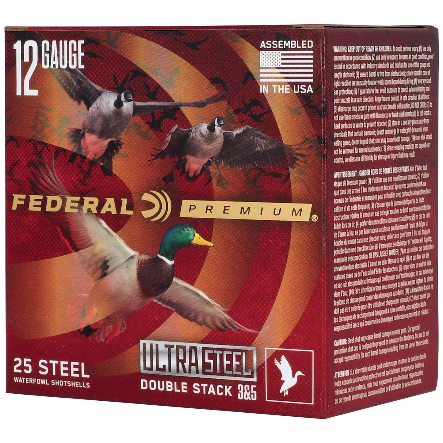 Federal, Ultra Steel, FLIGHTCONTROL FLEX WAD, 12 Gauge, 3", #3 and #5 Shot, 1 1/4 oz, Zinc Plated Steel  (25 Round Box)