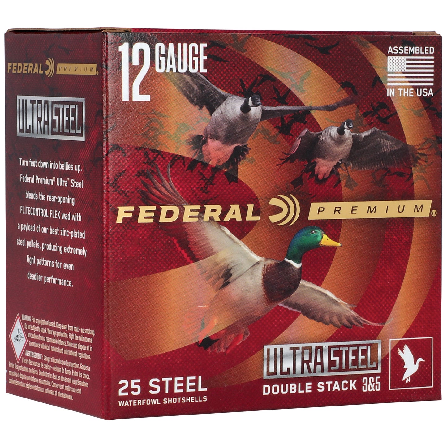 Federal, Ultra Steel, FLIGHTCONTROL FLEX WAD, 12 Gauge, 3", #3 and #5 Shot, 1 1/4 oz, Zinc Plated Steel  (25 Round Box)