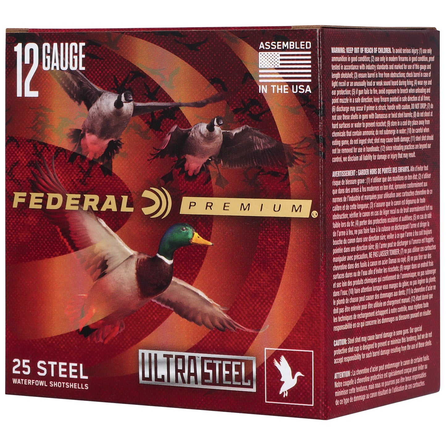 Federal, Ultra Steel, FLIGHTCONTROL FLEX WAD, 12 Gauge, 3", #2 Shot, 1 1/4 oz, Zinc Plated Steel  (25 Round Box)