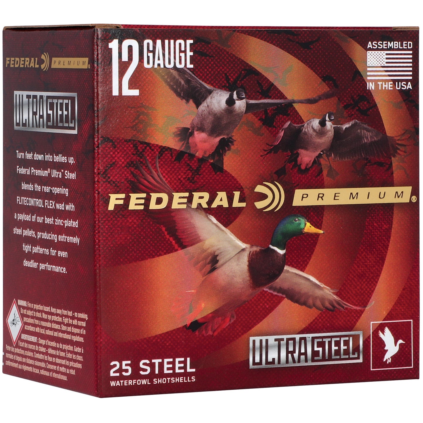 Federal, Ultra Steel, FLIGHTCONTROL FLEX WAD, 12 Gauge, 3", #2 Shot, 1 1/4 oz, Zinc Plated Steel  (25 Round Box)