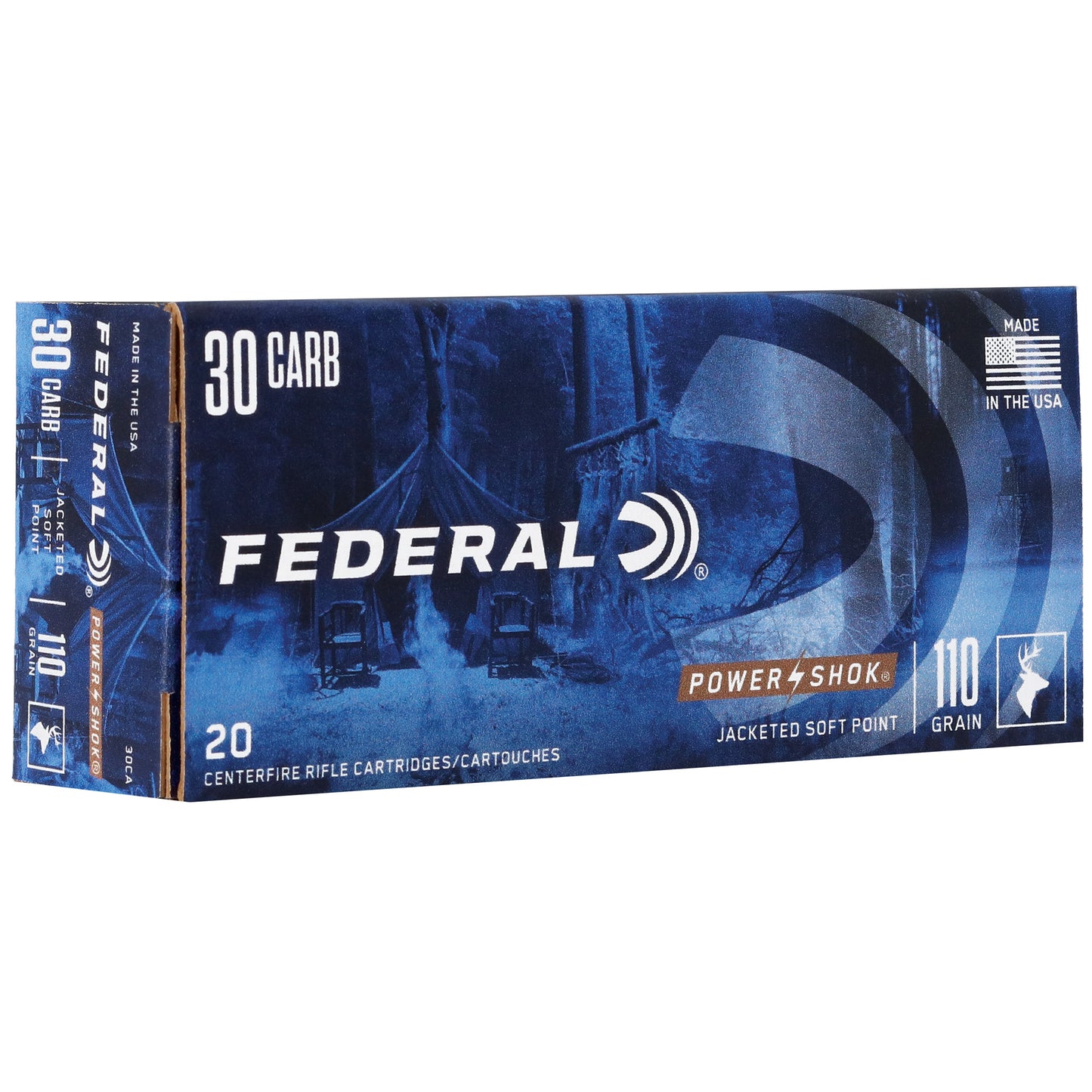 Federal, PowerShok, 30 Carbine, 110 Grain, Soft Point, Round Nose  (20 Round Box)