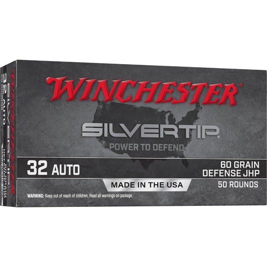 Winchester Ammunition, SILVERTIP, 32 Auto, 60 Grain, Jacketed Hollow Point  (50 Round Box)