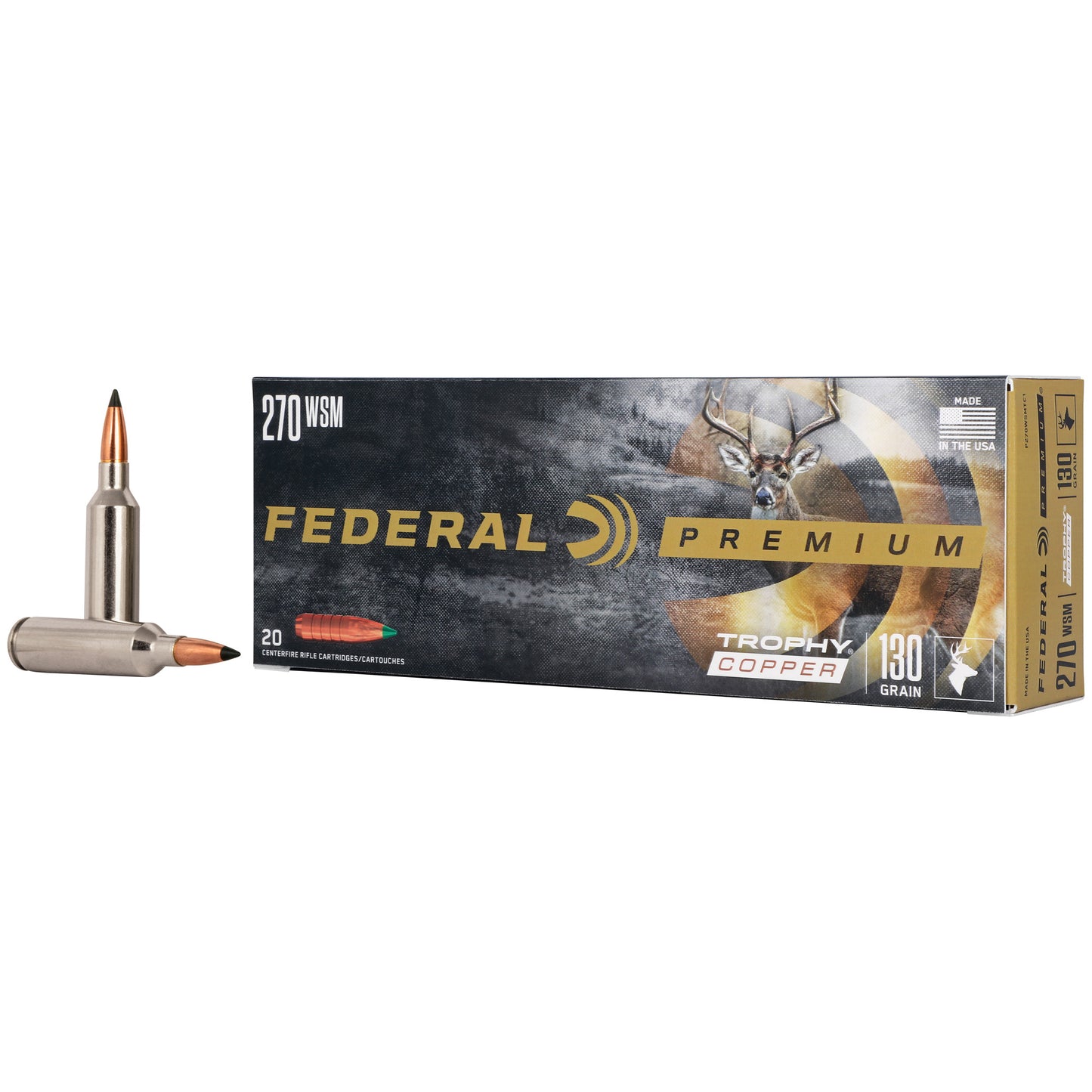 Federal, Premier, Trophy Copper, 270 Winchester Short Magnum, 130 Grains, Copper Solid  (20 Round Box)