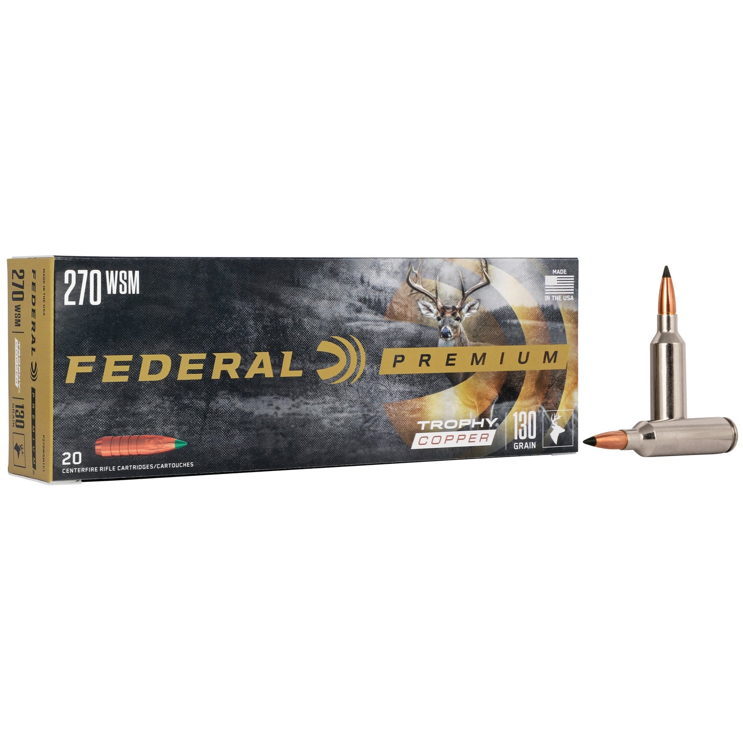 Federal, Premier, Trophy Copper, 270 Winchester Short Magnum, 130 Grains, Copper Solid  (20 Round Box)