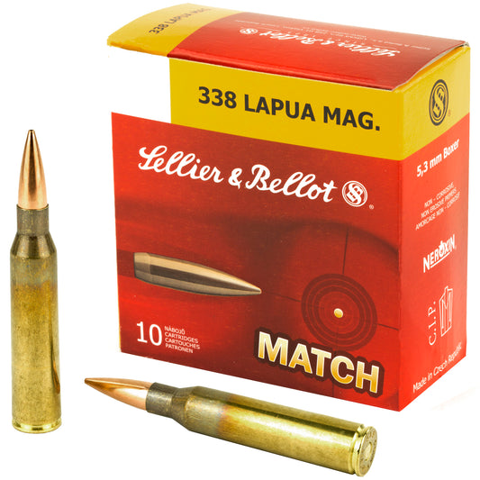 Sellier &amp; Bellot, Match, 338 Lapua, 250 Grain, Boat Tail Hollow Point, 10 Round Box