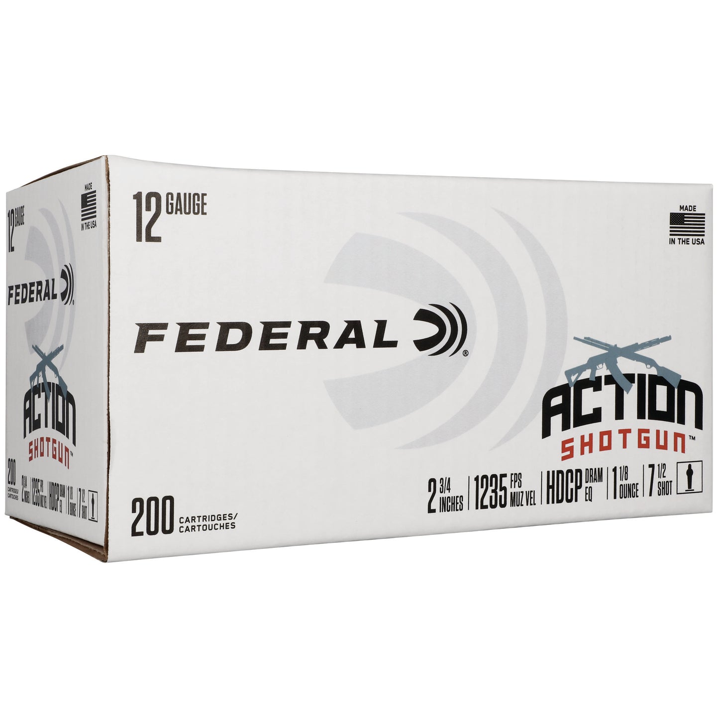 Federal, Action Shotgun, 12 Gauge, 2.75" Chamber, #7.5 Shot, 1 1/8oz, Lead Shot, 200 Round Box