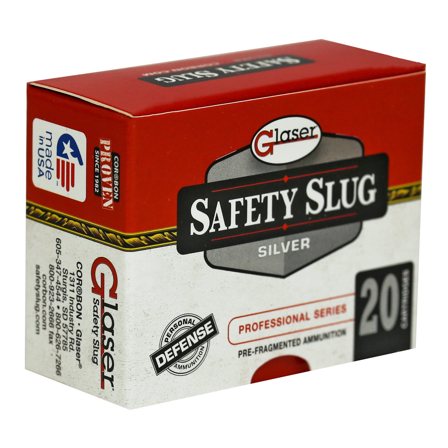 Glaser, Silver, 380ACP, 70 Grain, Pre-Fragmented, (20 Round Box)