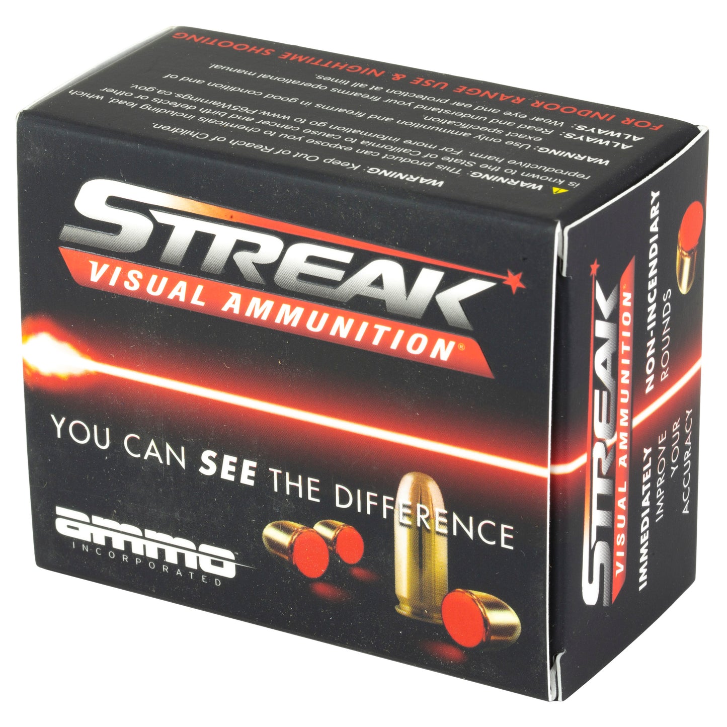 STREAK Ammunition, Visual Ammunition, 45 ACP, 230 Grain, Total Metal Coating, Non-Incendiary Tracer, (20 Round Box)