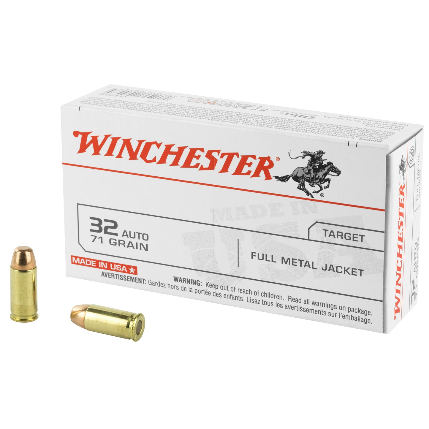 Winchester Ammunition, USA, 32ACP, 71 Grain, Full Metal Jacket, 50 Round Box