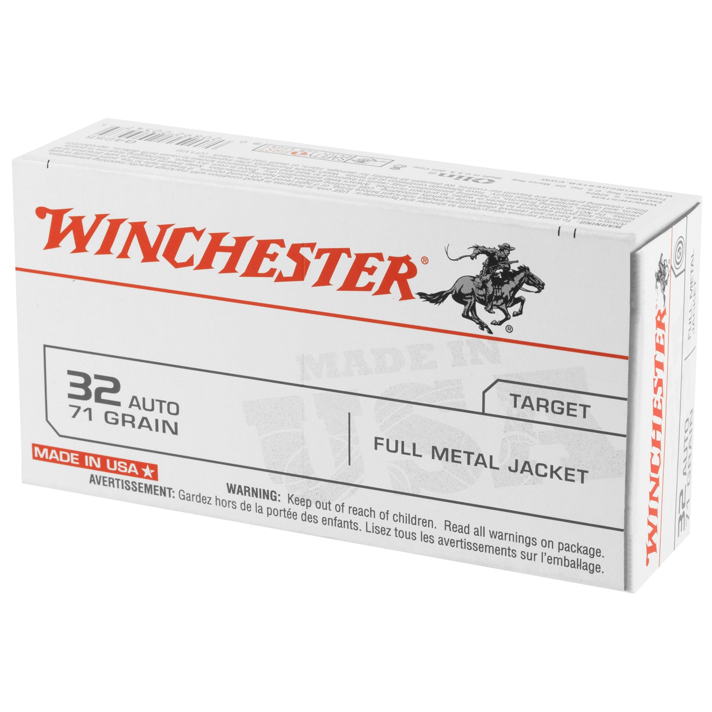 Winchester Ammunition, USA, 32ACP, 71 Grain, Full Metal Jacket, 50 Round Box