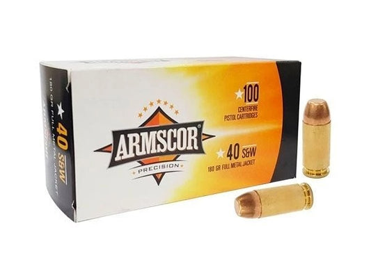 Armscor .40 S&W Pistol Ammo - 180 Grain | Full Metal Jacket | Philippines Mfg. | 100rd Box