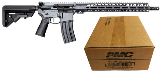 Battle Arms Development Forged WORKHORSE Patrol Carbine AR Rifle - Combat Grey | 5.56NATO | 16" Barrel | 15" M-LOK Rail | Ambi Charging Handle | B5 Stock | Nickel Teflon Trigger & PMC Bronze .223 Rem Rifle Ammo - 55 Grain | FMJ-BT | 1 Case (50 boxes)